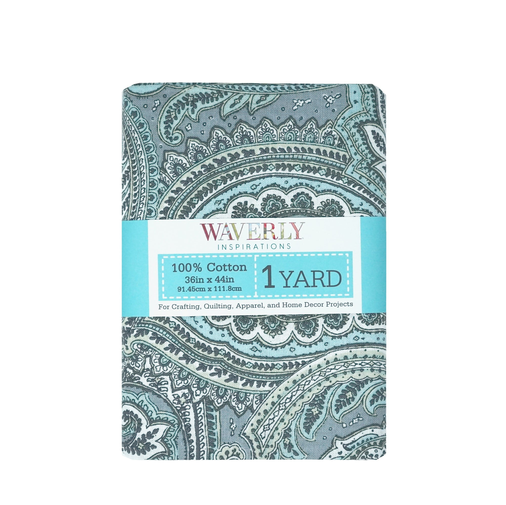 Waverly Inspirations 44' x 1 Yard Cotton Precut Paisley Dew Grey Color Sewing Fabric, 1 Each