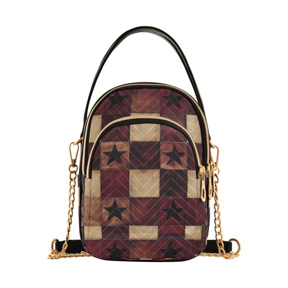FORMRS Crossbody Bag for Women Quilted Travel Shoulder Cell Phone Purse with Chain Strap Handbag, Star Spangled Squares