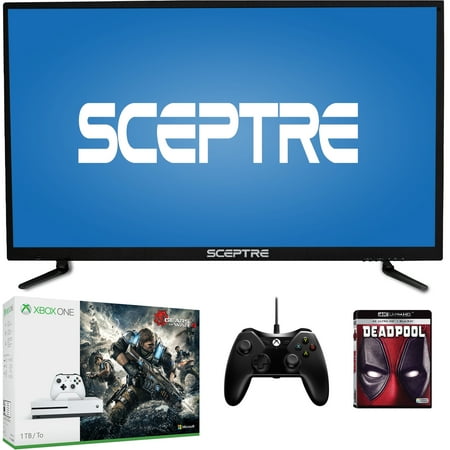 Sceptre 4k HDTV (4K x 2K) with Xbox One S 1TB, Your Choice of 4k UltraHD Movie or Xbox One Game, and Controller Sceptre 4k HDTV (4K x 2K) with Xbox One S 1TB, Your Choice of 4k UltraHD Movie or Xbox One Game, and Controller
