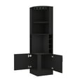 thumbnail image 6 of Corner Bar Cabinet with Double Doors & Wine Rack, Black Home Bar Storage Cabinet with Glass Shelf, 8-Bottle Built-In Wine Rack for Kitchen, Dining Room, Or Living Room, 6 of 7