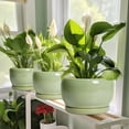thumbnail image 2 of Ordivic 8 inch Glossy Green Ceramic Planters with Drainage & Saucer, Medium Round Flower Pot for Pothos Snake Plants Living Room Entryway Decor, 2 of 6