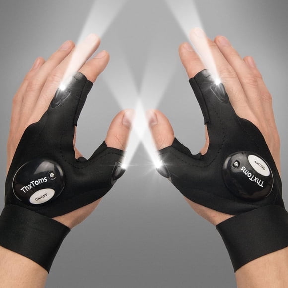 ThxToms Gants de Lampe de Poche à DEL, Cadeaux pour Lui Homme Mari, Gadgets Cool pour Réparer Pêche Camping, 1 Paire Noir