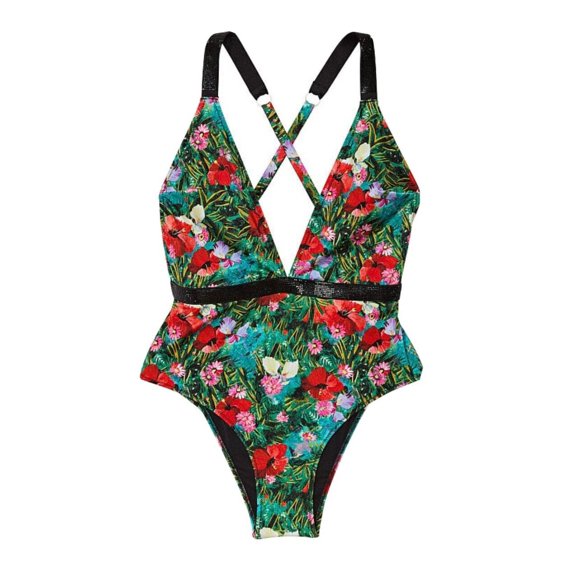 Victoria’s Secret Bling Shine Strap One Piece Swimsuit Gorgeous Tropical Floral Size X-Large NWT