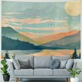 thumbnail image 4 of Creowell  Mountain Tapestry,  Watercolor Tapestry Nature Tapestry Misty Forest Tapestry Sun Sunset Tree Landscape Tapestry Boho Mountains Teal Tapestries Lake Birds Tapestry for Bedroom Painting, 4 of 6