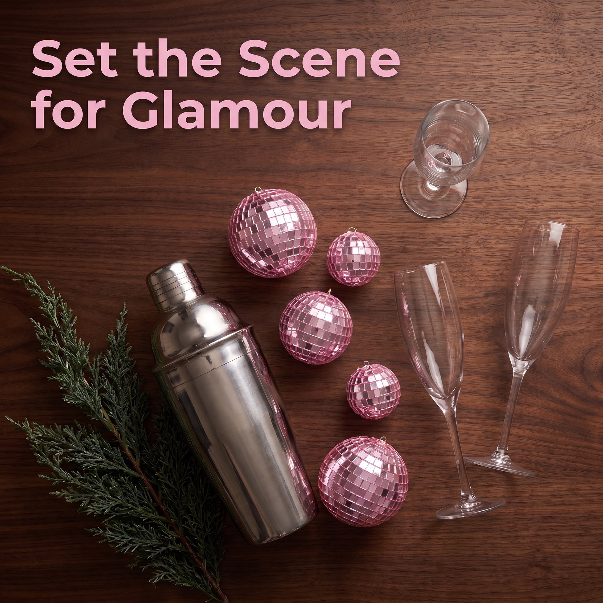 Unique Bargains 10Pcs Mirror Disco Balls for Hanging Sphere Orbs Pink 2"x2"x2"