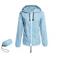 thumbnail image 1 of Hooded Solid Color Long Sleeved Coat Outdoor Rainproof Windbreaker with Pockets Blue L, 1 of 7