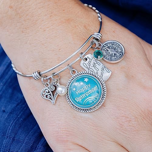 Retirement Bangle Bracelet in Stainless Steel with Silver Toned Charms. Retirement Gift for Women. - image 3 of 6