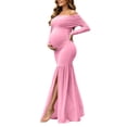 thumbnail image 7 of Jamicy Maternity Maxi Dress Long Sleeve Solid Color Mesh Split Hem Off Shoulder Pregnancy Photography Gown for Baby Shower Photoshoot Party, 7 of 7