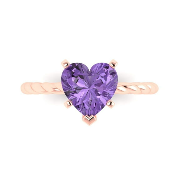 Solitaire Engagement Ring for Women - 2ct Simulated Alexandrite in 14K Rose Gold Promise Ring