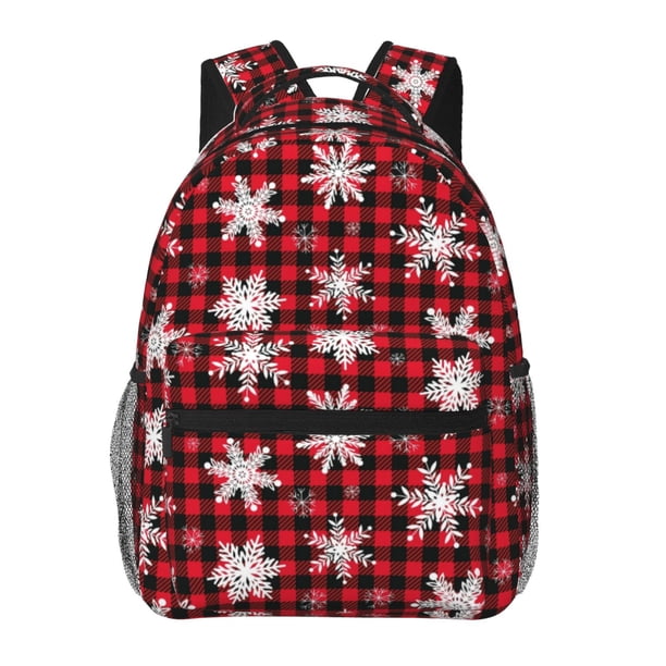 Easygdp Snowflakes On A Buffalo Plaid Christmas Mochila Ergonómica Versátil para Laptop - Múltiples Bolsillos, Correas Ajustables, Unisex para Escuela, Viajes y Actividades al Aire Libre-One Size