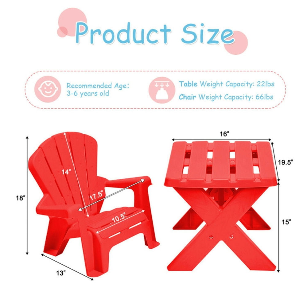 Spaco 3-Piece Plastic Children Play Table Chair Set-Red, Toddler Table and Chair Set for Arts & Crafts, Snack Time, Homeschooling, Homework