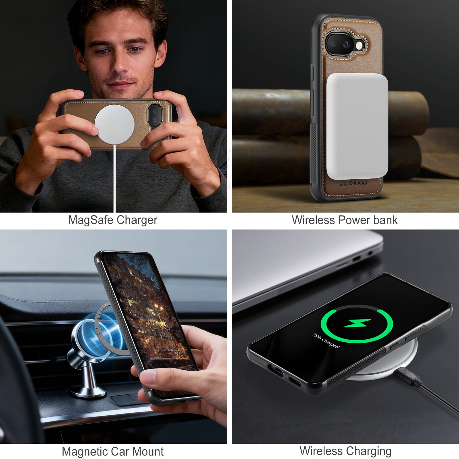For Google Pixel 10A Phone Case,2-in-1 Magnetic Removable Flip Card Holder,Compatible With Mag-Safe,Anti-Scratch PU Leather,With Card Slots,Kickstand,Shockproof Durable Phone Case,Brown