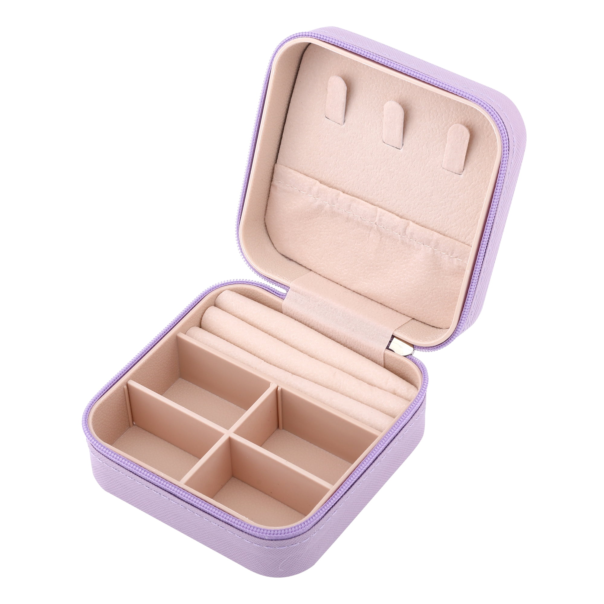 Unique Bargains Mini Jewelry Box for Women PU Leather Organizer with Zipper Light Purple