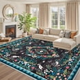 thumbnail image 3 of Nanan 5'x7' Floral Area Rug Distressed Oriental Vintage Carpet, Washable Rug Non Slip Low Pile Indoor Rug for Living Room Farmhouse Home Decor, Black, 3 of 9