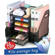 RELOIVE 5-Tier Desk Organizer with File Holder Drawer Pen Holders - Mesh Desktop Storage for Office Supplies and Magazines