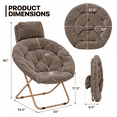 thumbnail image 2 of Monibloom Round Folding Faux Fur Saucer Chair w/ Removable Headrest, Comfy Moon Chair, Metal Frame, for Adults Indoor Use (Light Brown, Set of 2), 2 of 10