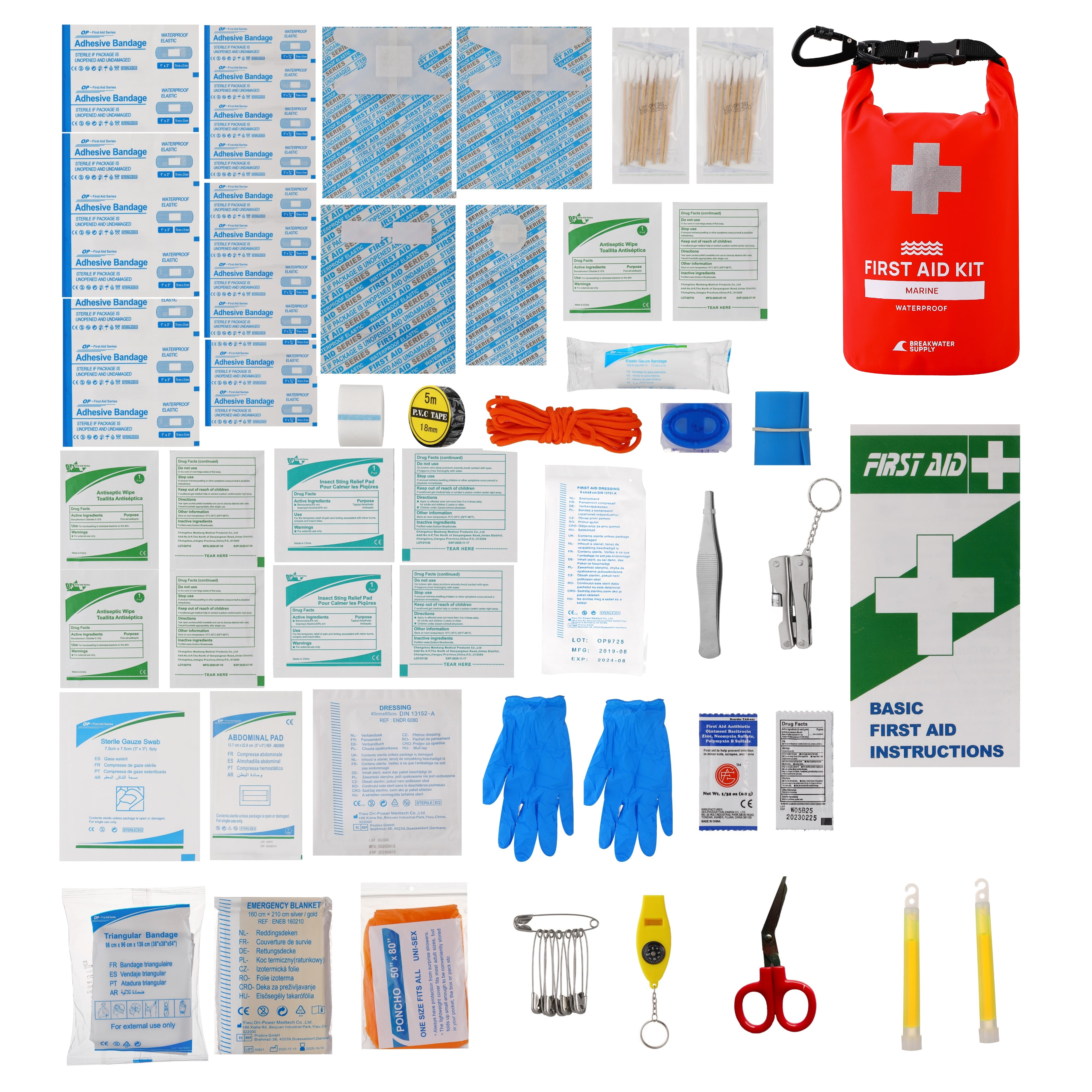 Breakwater Supply First Aid Kit Boat Emergency Kit, Marine Trauma Kit for Boating, Sailing, Fishing, Waterproof 100 Piece IFAK
