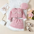 thumbnail image 2 of Odeerbi 18M-6Y Toddler Girls Outfits Long Sleeve Jacket with A-Line Skirt and Beret Hat Three-piece Set Plaid Skirt Set Toddler Girls Clothes, 2 of 8