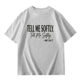 thumbnail image 4 of Tell Me Softly Graphic Letter Print Tee for Girls – Stylish Casual Crew Neck T-Shirt, Comfortable Blend Summer Top, 4 of 4