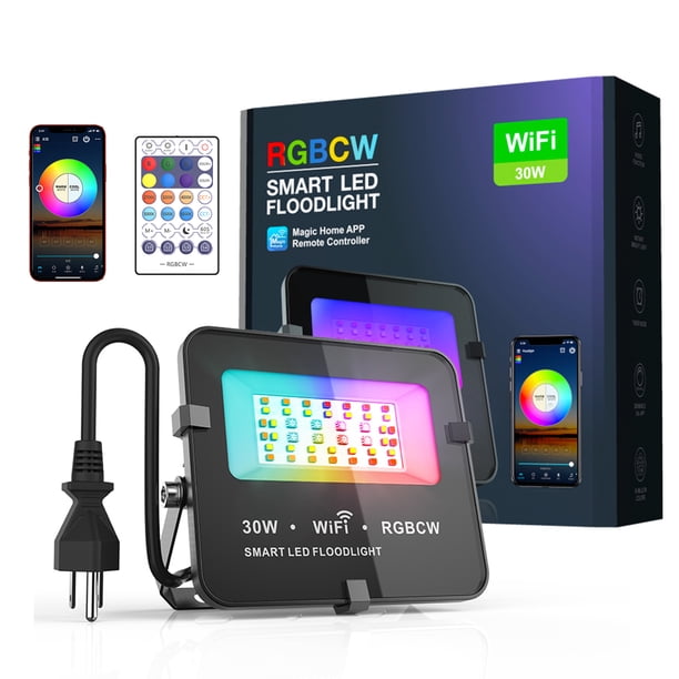 Luz de inundación Irfora A C100-240V 30W LED RGB + CCT Lámpara de puntos de luz de inundación con controlador Compatible de forma inalámbrica y BT Conexión doble / Teléfonos compatibles Control de apl Irfora Luz de inundación