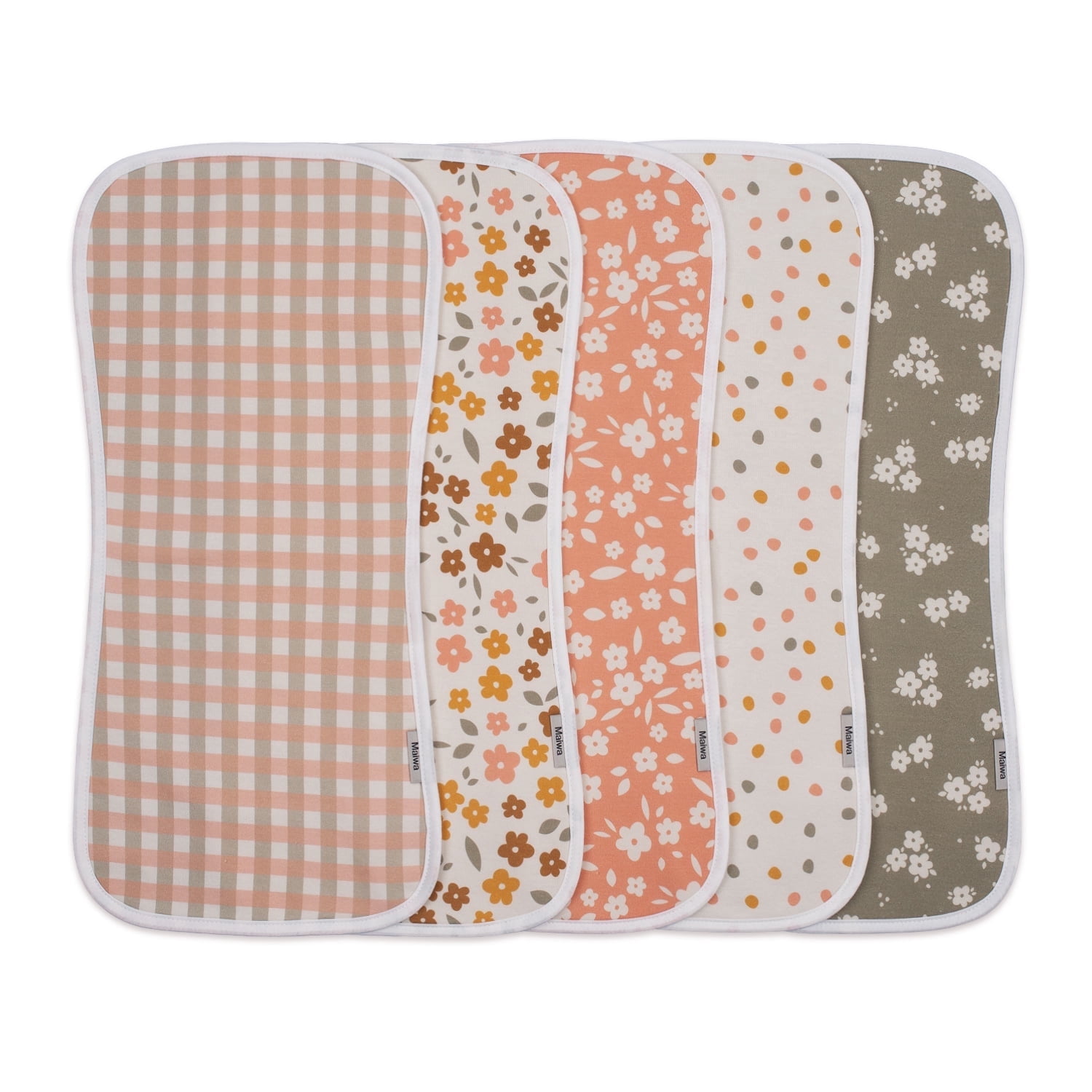 5 Pack Cotton Baby Burp Cloths, Contoured Ultra Absorbent Spit Up Rags, Soft Gentle for Sensitive Skin Newborn Boys Girls