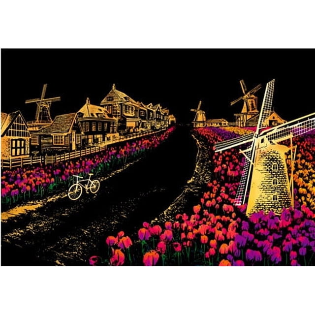 Color ciudad de noche paisaje rasguño hecho a mano rasguño DIY pinturas creativas hechas a mano para regalos de novias