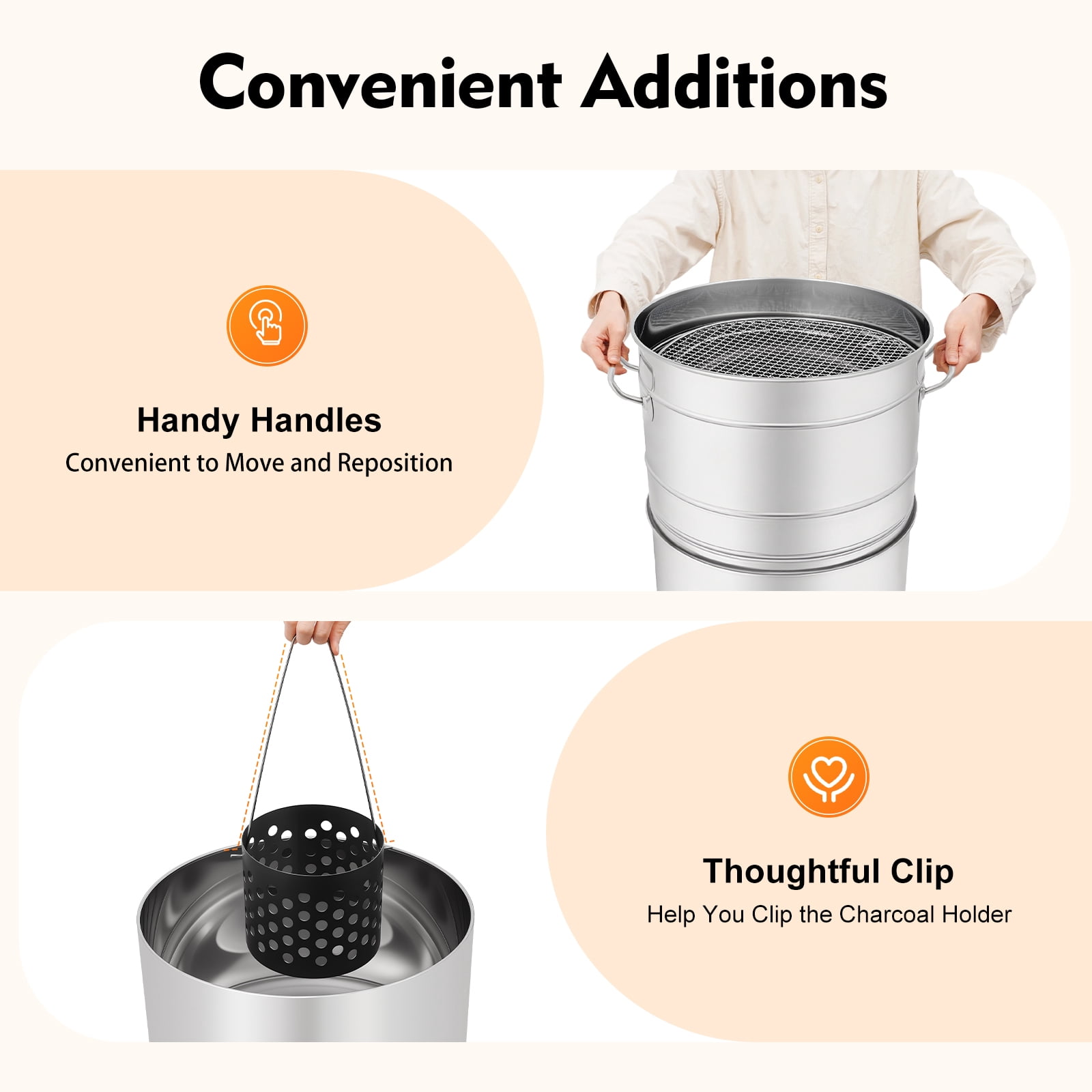 Miumaeov Large Portable Charcoal Grills, Stainless Charcoal BBQ Grill Barrel, 360° Automatic Smokeless Outdoor Barbecue Grill for Travel, Outdoor Cooking and BBQ, Camping Grill Picnic Patio Backyard
