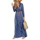 thumbnail image 1 of Sonducket Vestido de mujer Estilo bohemio Ropa de manga larga Ropa de dama Vestido maxi con cuello en V de cintura alta para dama Vestidos azul marino L, 1 of 5