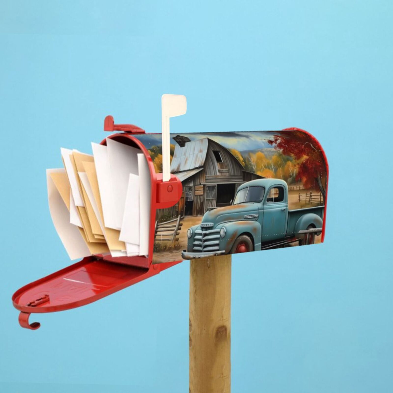 Logiee Vintage Truck Farm Scene Print Post Letter Box Wrap Decor, Mailbox Cover Suitable for Standard Mailbox and Large Size Mailbox,Outdoor Yard Decoration-21x18 in