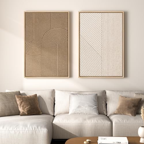 UNFFRAMED Luvia Set of 2 Textured Neutral Abstract Poster, Modern Beige Brown Geometric Line Prints Artwork for Living Room Entryway Bedroom Decor Set 2 Prints 8x12