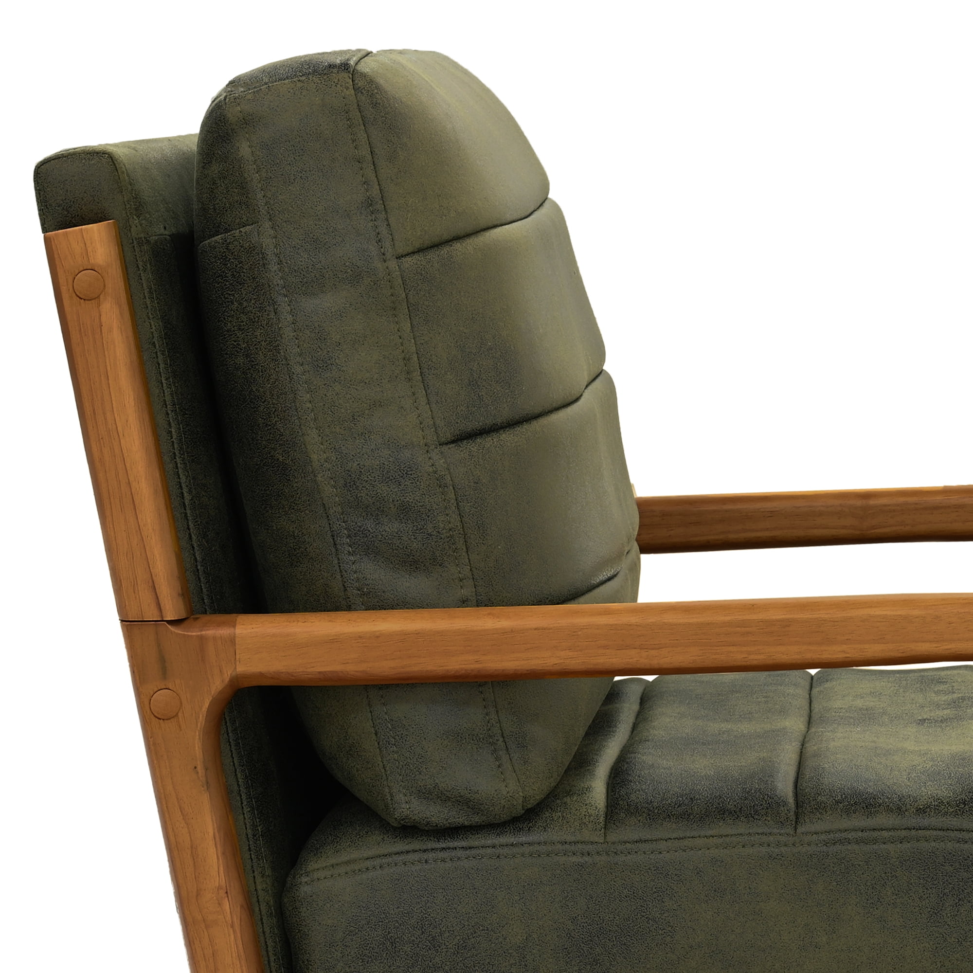 Foil Fabric Accent Chair with Solid Wood Frame, Modern Lounge Chair and Curved Armrest Reading Chair for Living Room Bedroom, Olive Green