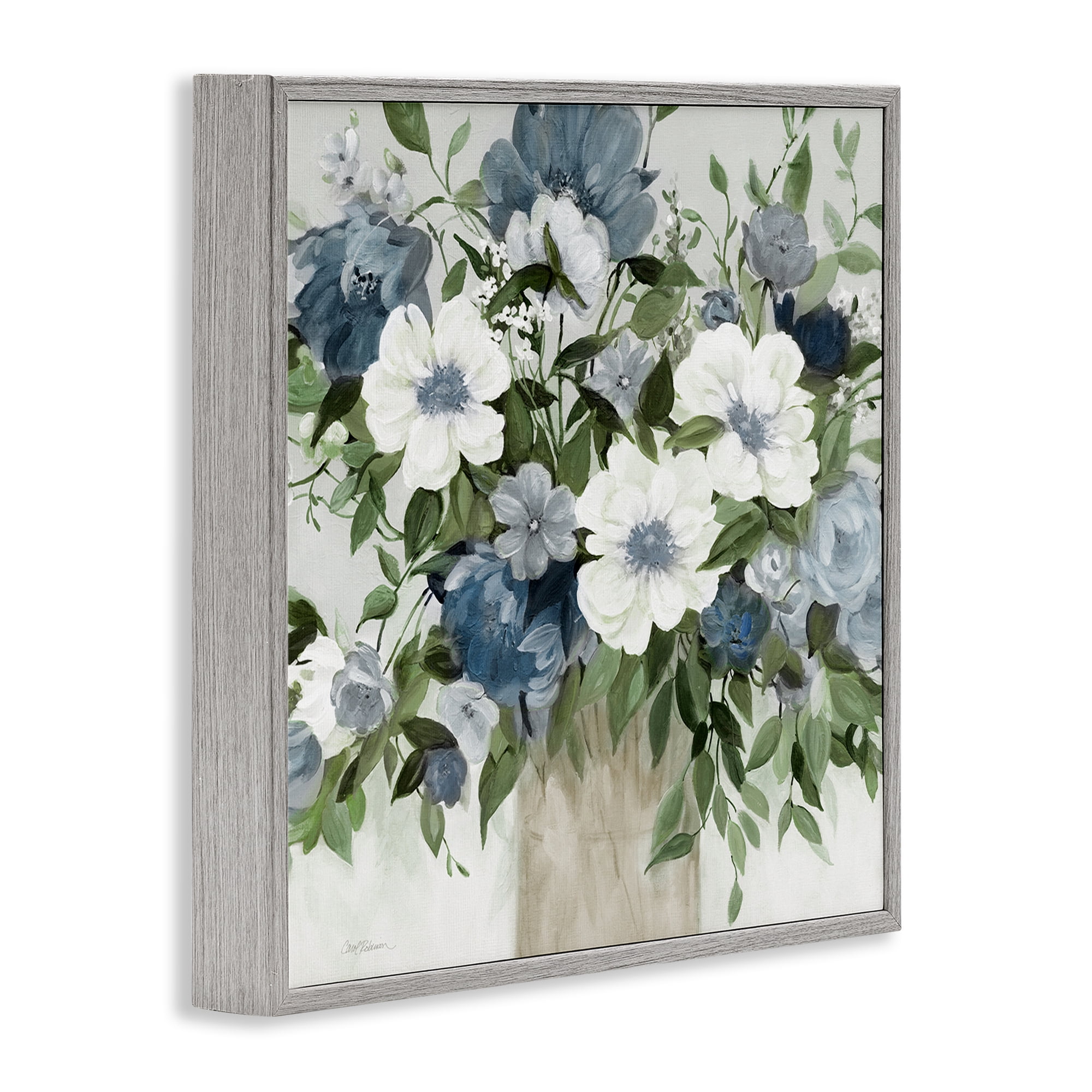 Stupell Industries White & Grey Blossoms Gray Framed Giclee Art, design by Carol Robinson