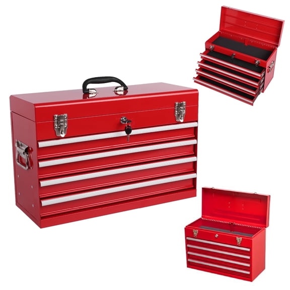 Deiokin 21" Heavy Duty Metal Tool Box, 4-Drawer Portable Tool Chest with Ball Bearing Slides & Auto-Locking System