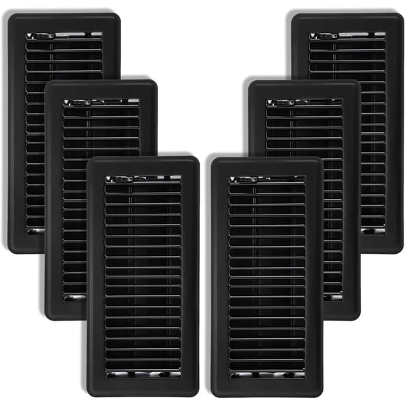 6 Pack Floor Register 4x10 Inch, Walkable Black Vent Covers for Home Floor, Heavy Duty Floor Grates Rust Proof Office Grilles, Adjustable Air Flow