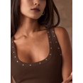 thumbnail image 4 of Women'S Studded Ribbed Knit Tank Top Square Neck Sleeveless Fitted Y2K Going Out Crop Tops Dark Brown S, 4 of 9