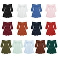 thumbnail image 3 of New Womens Dresses Solid Color Fashion Women'S Sexy a Collar Lantern Sleeve Dress Square Neck Two Styles, 3 of 6