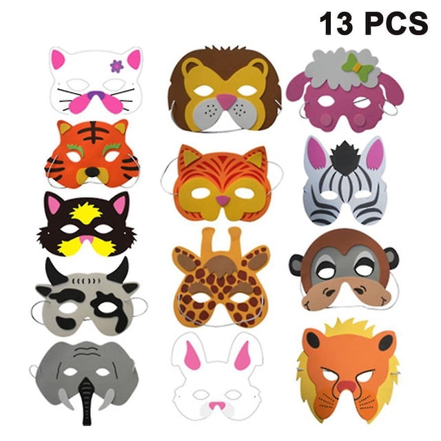 Máscaras de animales de Eva para niños, 13 máscaras de dibujos animados para niños para niños y niñas