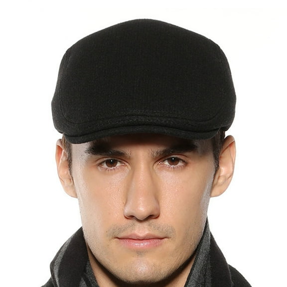 LULULION 1Pc Men Beret Cap Black Woolen Vintage Peaked Hat Lightweight Casual Sunscreen