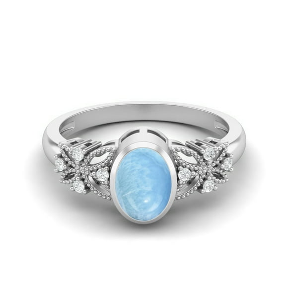 Mooneye 7X5mm Oval Larimar 925 Sterling Silver Celtic Shank Solitaire Women Valentines Day Gift Ring
