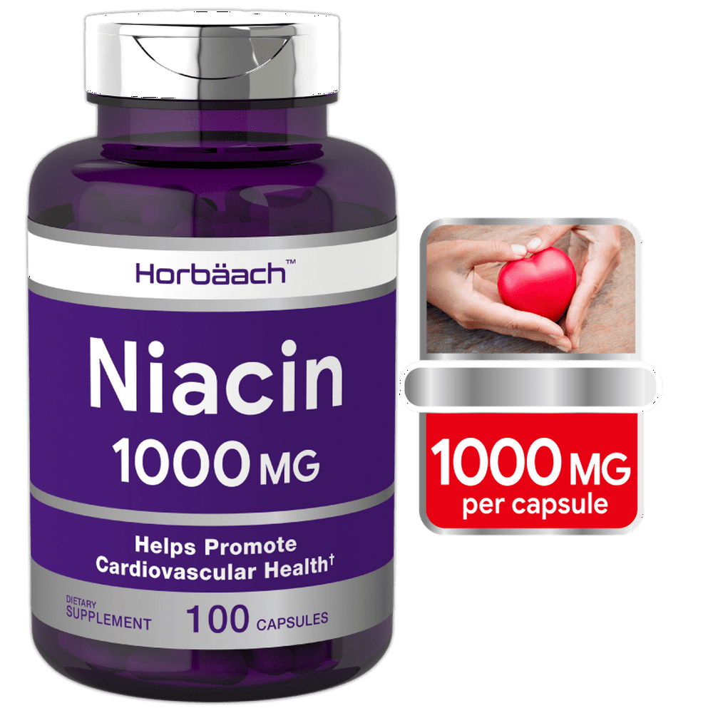 Niacin 1000mg 100 Capsules NonGMO, Gluten Free Vitamin B3 By