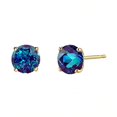 thumbnail image 2 of Bonjour Jewelers 18k Yellow Gold 2 Pair Created Alexandrite 4mm Round & Princess Cut Stud Earrings Plated, 2 of 3