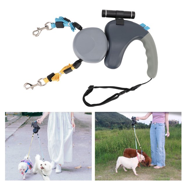 Laisse pour Chien Rétractable Double, Rotation à 360 Degrés, Laisse Extensible de 9,84 Pieds avec Lumière LED pour Deux Chiens jusqu'à 50 Lbs par, Laisse de Marche pour Animaux Design d'Absorption des Chocs