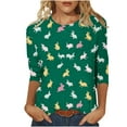 thumbnail image 2 of Cavosen Happy Easter Womens 3/4 Length Sleeve Blouses Summer Bunny Print Pullover Shirts Round Neck Holiday Tops Vacation Festival Tee Shirts Casual Dressy T Shirts Green L, 2 of 5