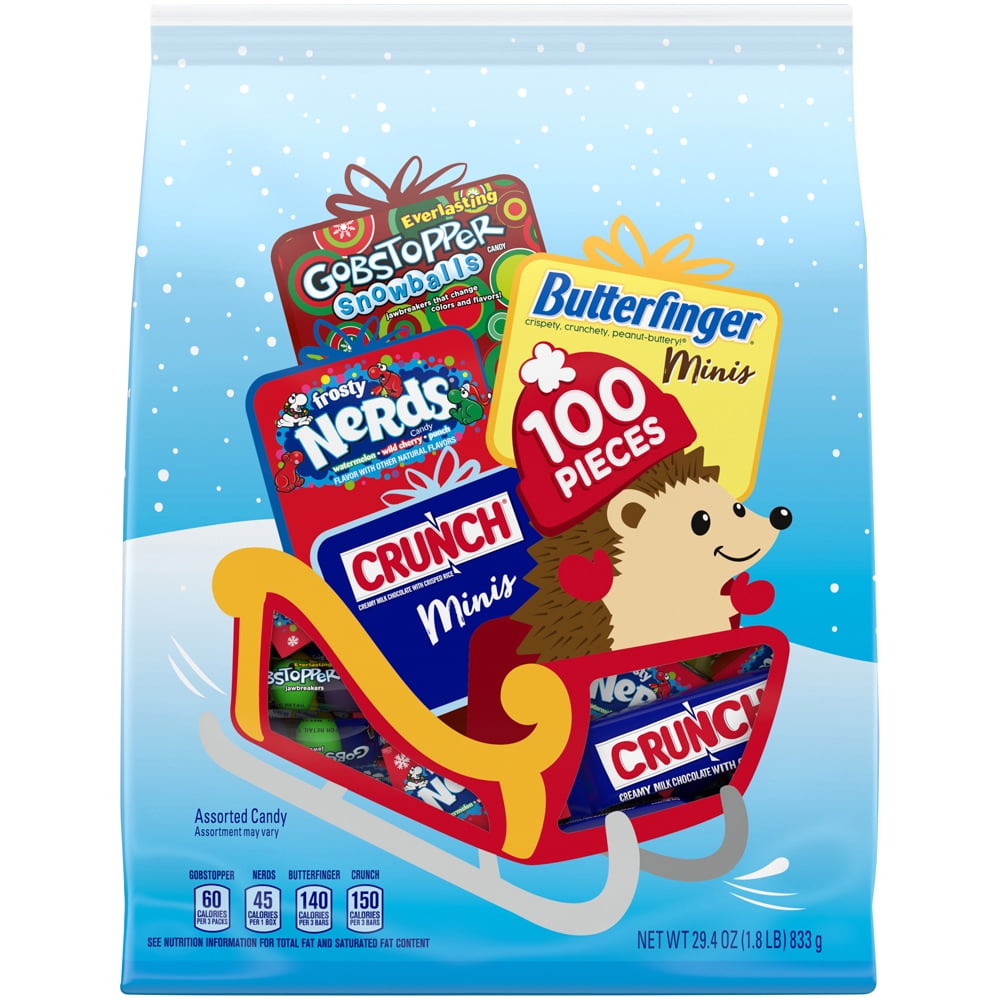 Assorted Holiday Gobstoppers, Nerds, Butterfinger & Crunch Candy Variety Pack, 100 Ct