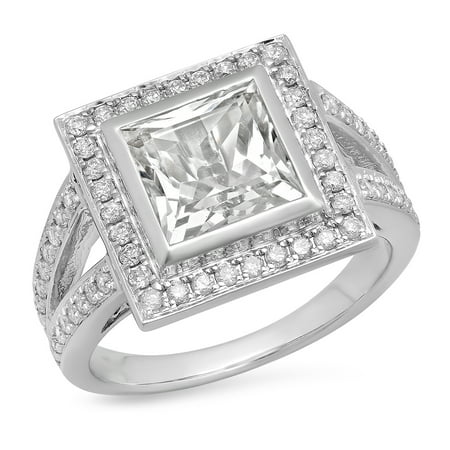 Dazzlingrock Collection 10K Princess White Sapphire & Round White Diamond Bridal Engagement Ring, White Gold, Size 9