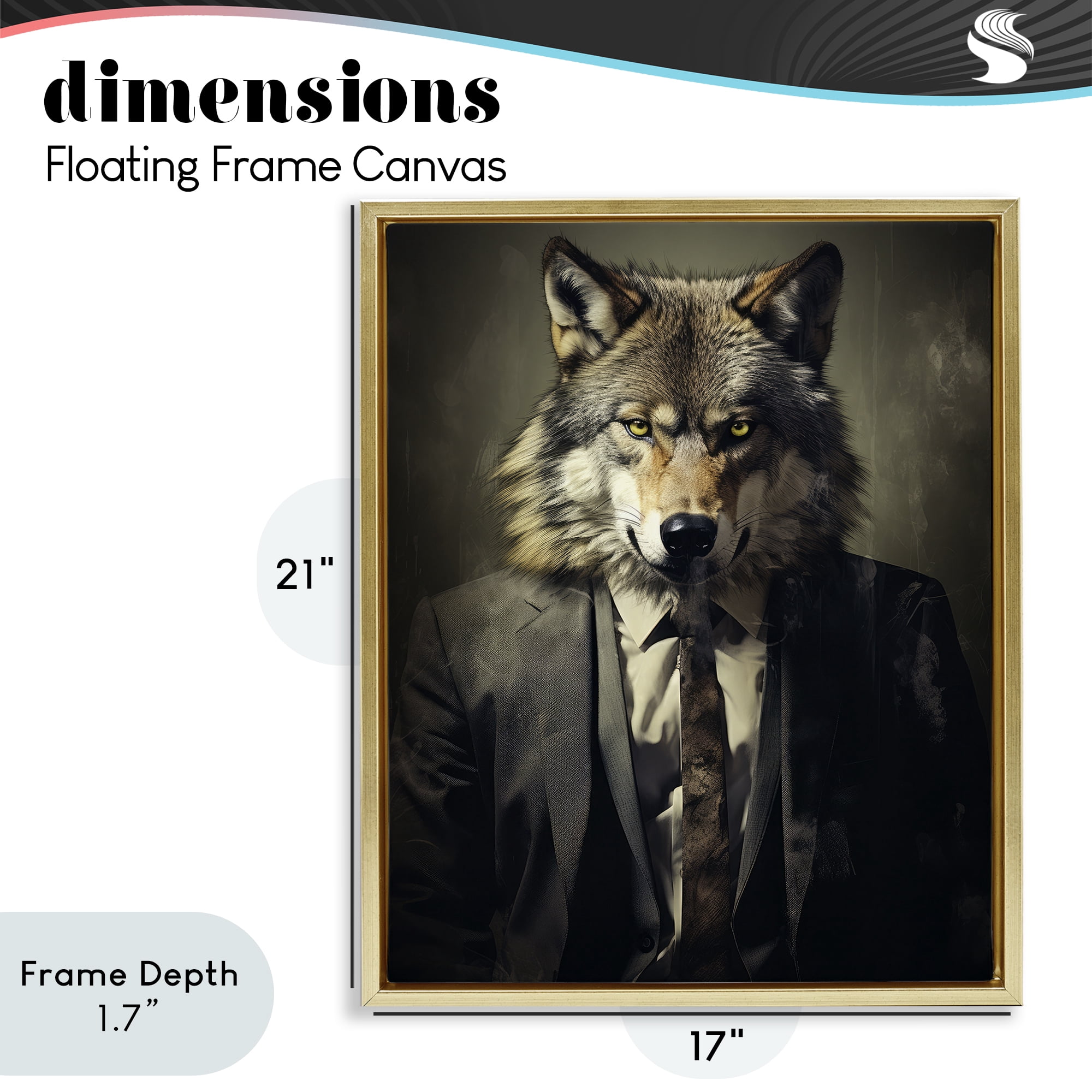 Stupell Industries Fancy Wolf in Suit Gold Framed Floater Canvas Wall Art, design by Ray Powers