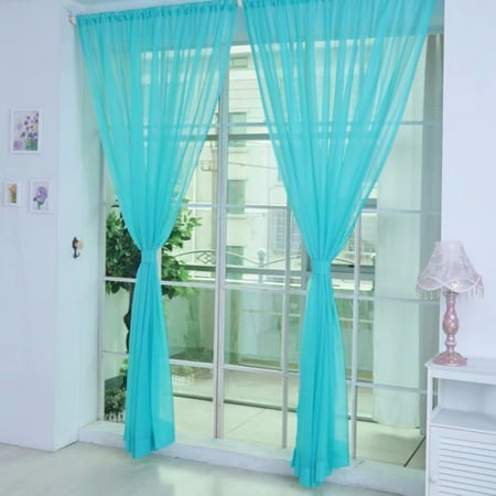 Curtain Panels For Doors Colors Floral Tulle Sheer Voile Door Window Curtain Drape Panel Valances for Living Room Bedroom,Peacock Blue ()