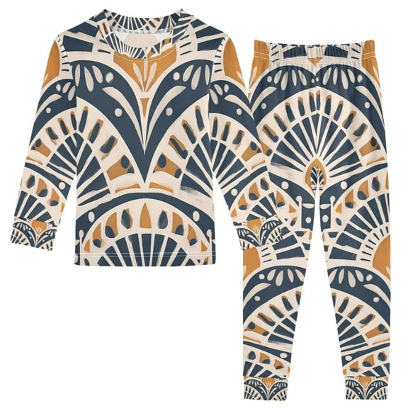 FORMRS Long Sleeve Top and Pants Pajama Set for Niños 2-Piece Sleepwear, Sizes 18M-8Y, Orange Art Pattern