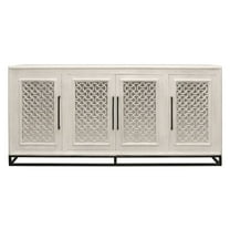 Juno 4-Door Sideboard in Distressed White with Traditional Carving on Solid Wood