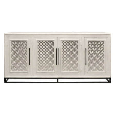 Juno 4-Door Sideboard in Distressed White with Traditional Carving on Solid Wood